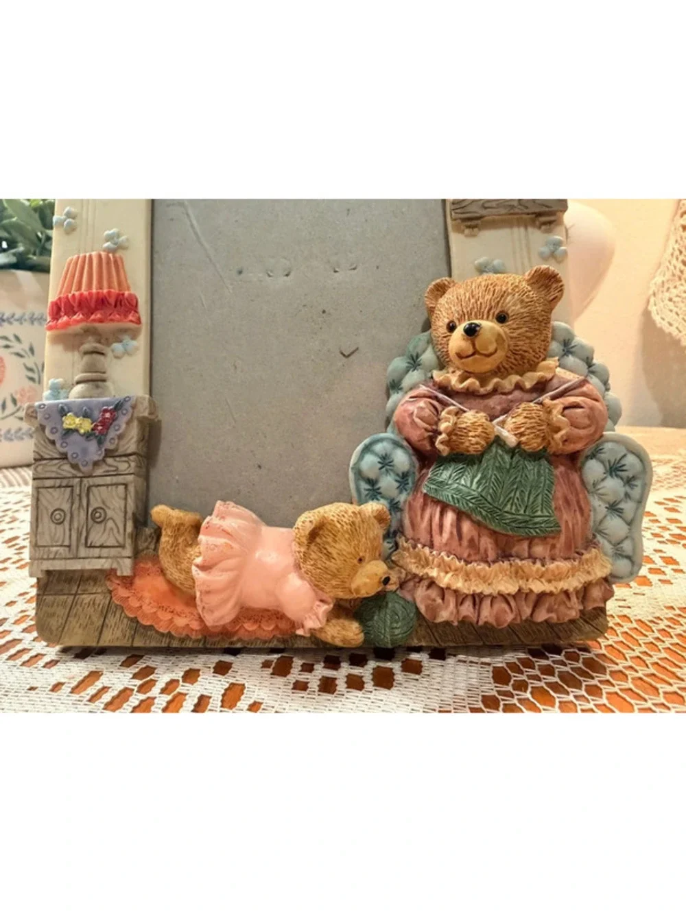 Vintage Teddy Bear Family Resin 4x6 Picture Frame Nursery Cottagecore Decor